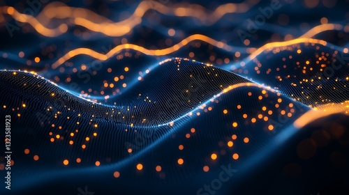 Wallpaper Mural Abstract Data Wave: Modern Blue and Orange Technology Background with Flowing Particles and Dynamic Waves. Torontodigital.ca