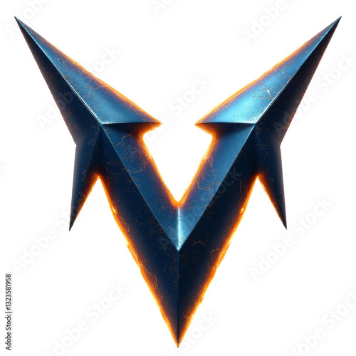 Abstract Blue V-shaped Logo with Orange Glow, transparent background