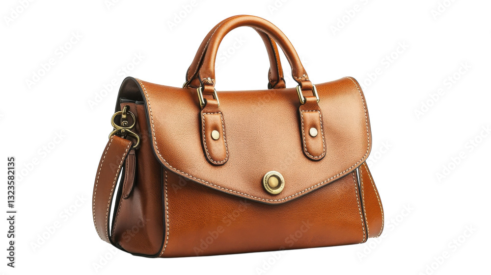Naklejka premium Elegant leather handbag in warm brown tones for stylish everyday use