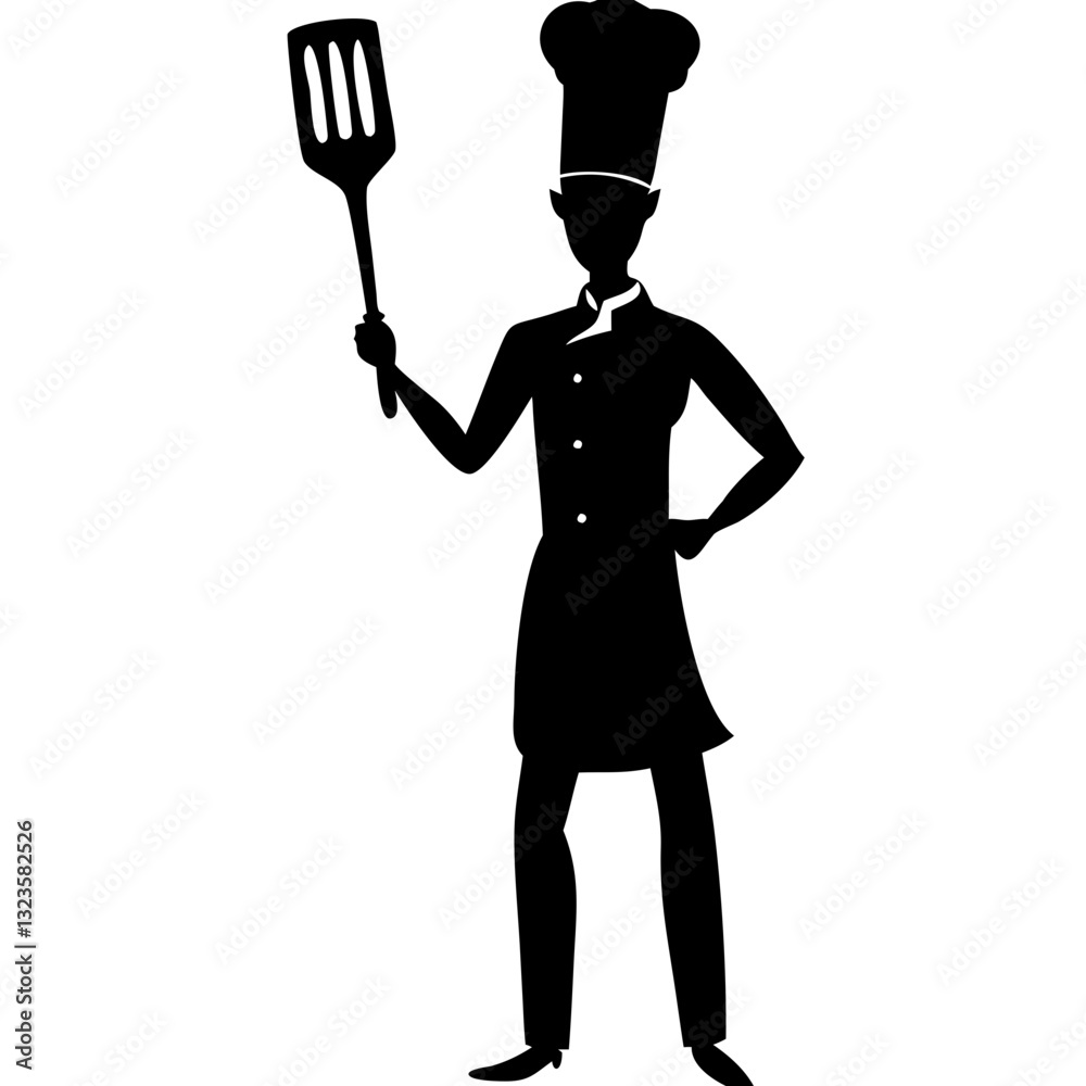 Chef Silhouette Holding Spatula Vector for Culinary Themes and Decor Chef Silhouette Holding Spatula Vector for Culinary Themes and Decor