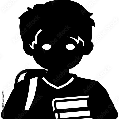 Silhouette of School Child Carrying Backpack and Books Vector Illustration