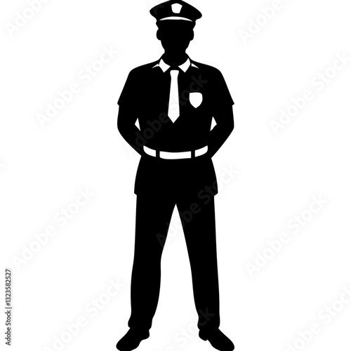 Silhouette of Police Officer Standing Security Vector for Design Projects