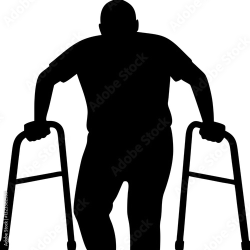 Silhouette of Man Using Walking Frame Mobility Assistance Concept