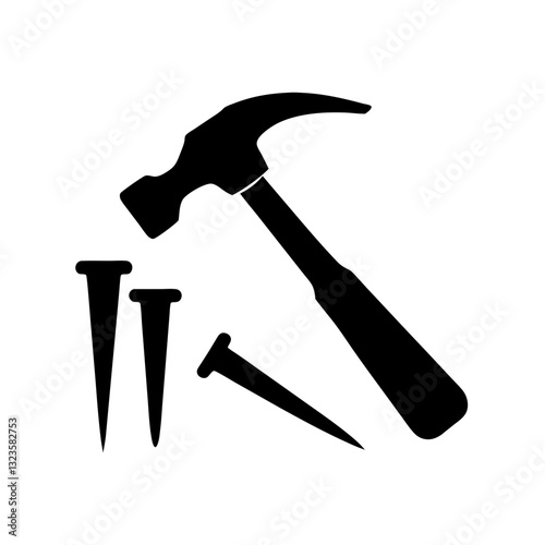 Hammer and Nails Silhouette Vector for Construction DIY Projects and Tool Design
