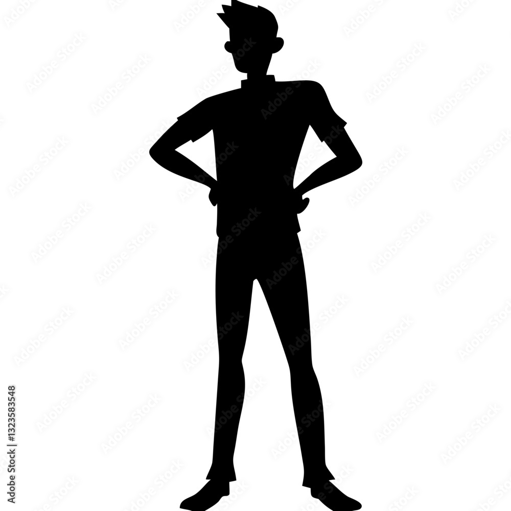 Confident Young Male Silhouette Hands on Hips Vector Art for Design and Illustration