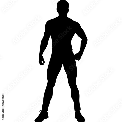 Silhouette Muscular Male Figure Bodybuilding Illustration Vector Art