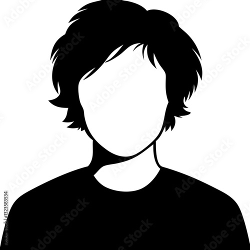 Silhouette of Young Man with Messy Hair for Design and Graphic Projects