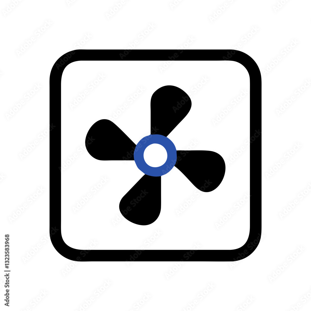 Vector Illustration of Black Fan in Square Frame for Graphic Design and UI Elements