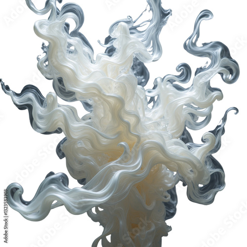 Abstract white flowing shapes with transparent background