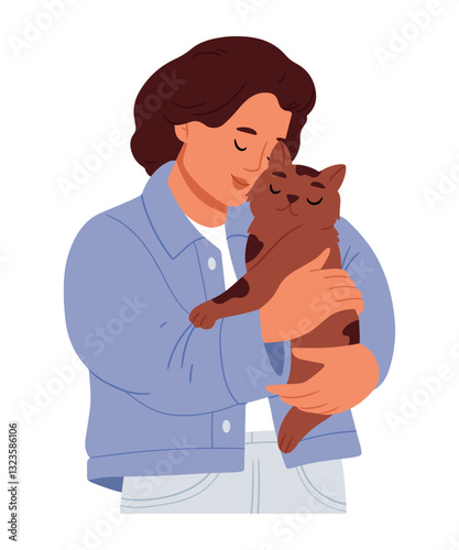 Girl hugging a cat.Playing, hugging, cuddling with four-legged animal friends.
