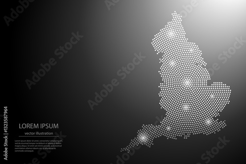 Abstract image England map from point Gray and glowing stars on a dark background. Vector illustration eps 10.