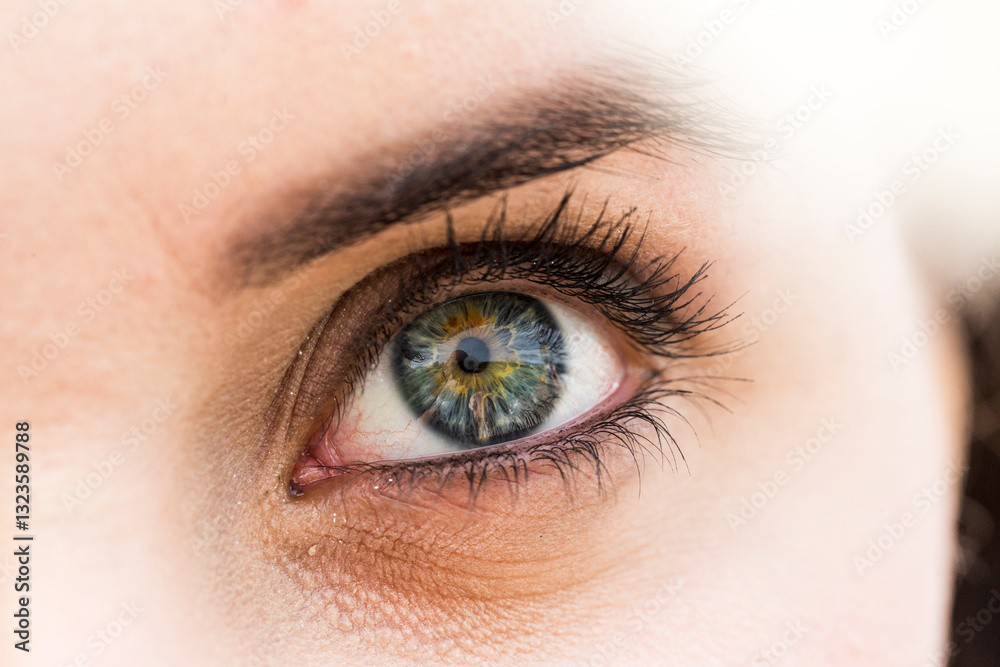 Extremely close-up detail of an eye with a green iris, showcasing intricate patterns and textures of the human eye in sharp focus. Extremely close-up detail of an eye with a green iris, showcasing intricate patterns and textures of the human eye in sharp focus.