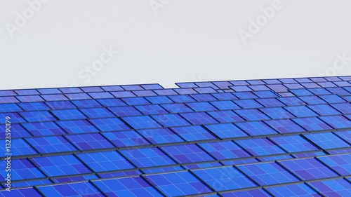 Row of PV Solar Cell electricity generate renewable energy, blue solar panels aligned in a grid, sustainability, clean energy, and modern technology. 3D Rendering