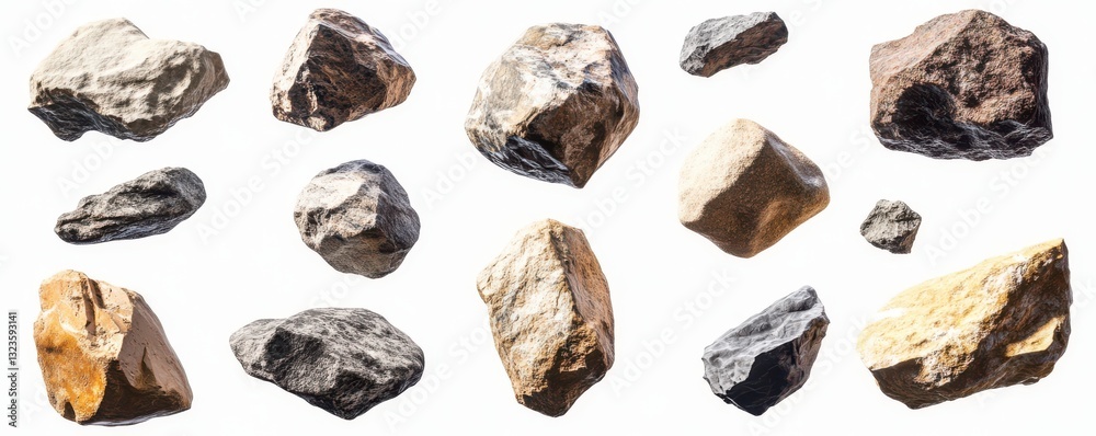 Diverse Rock and Stone Collection on White Background Diverse Rock and Stone Collection on White Background