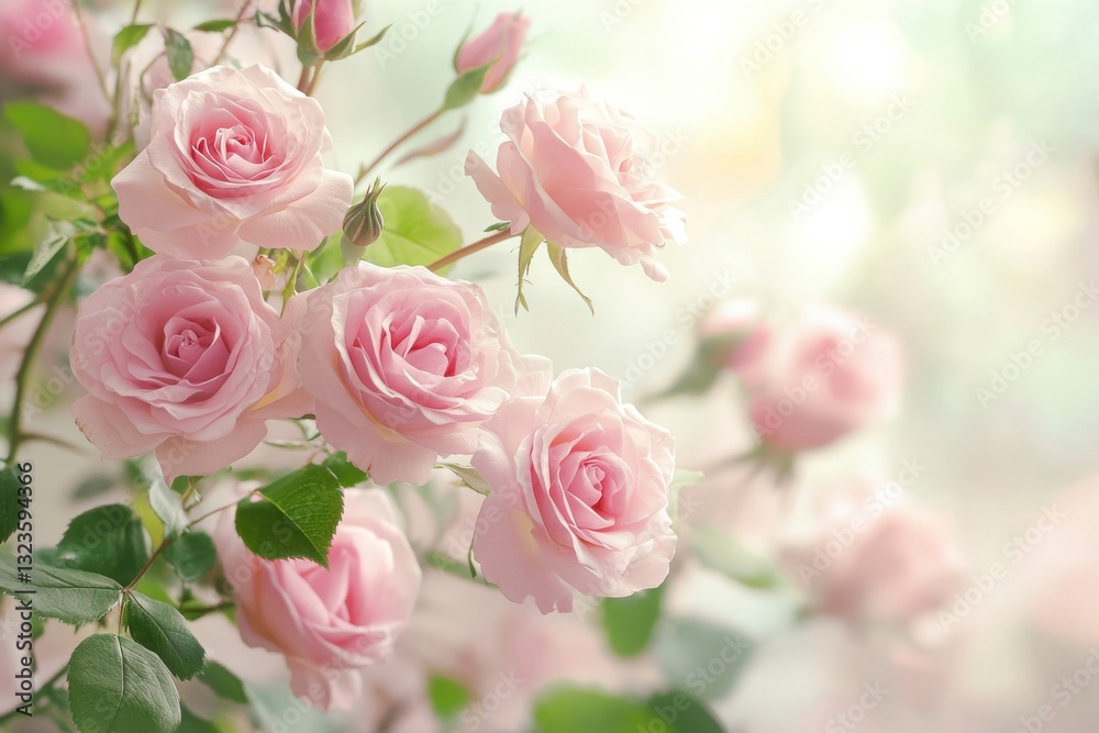 Delicate pink roses blooming against a soft backdrop for vibrant floral designs and romantic themes Delicate pink roses blooming against a soft backdrop for vibrant floral designs and romantic themes