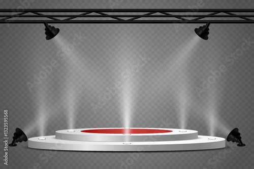 Podium or ceremony lighting, spotlights and lamps. On a transparent background.