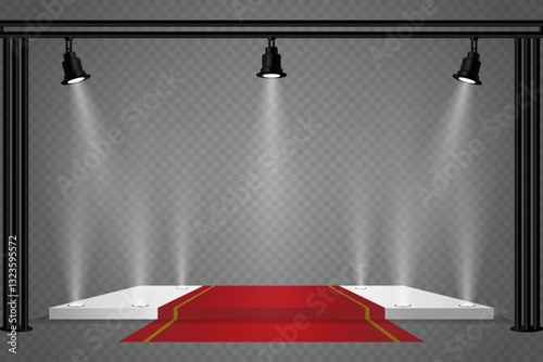 Podium or ceremony lighting, spotlights and lamps. On a transparent background.