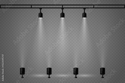 Podium or ceremony lighting, spotlights and lamps. On a transparent background.