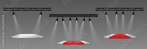 Podium or ceremony lighting, spotlights and lamps. On a transparent background.