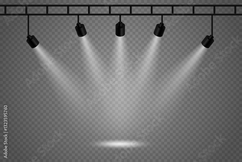 Podium or ceremony lighting, spotlights and lamps. On a transparent background.