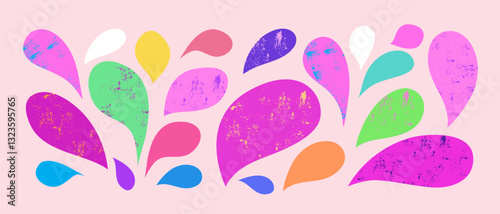 Funky big collection different shapes drop water hand draw text boxes and speech colored bubbles abstract texture  elements photo