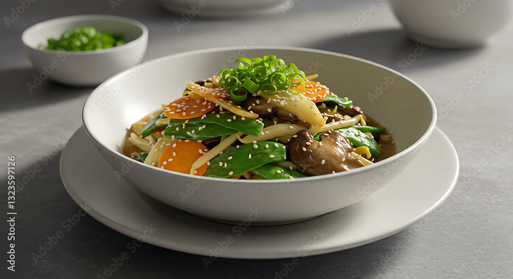 Bowl of Stir-fry with Vegetables and Sesame Seeds Close-up Bowl of Stir-fry with Vegetables and Sesame Seeds Close-up