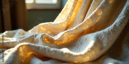 Sunlit Drapery A Textured Embrace of Warmth and Light, Softly Draped Fabric with Intricate Design