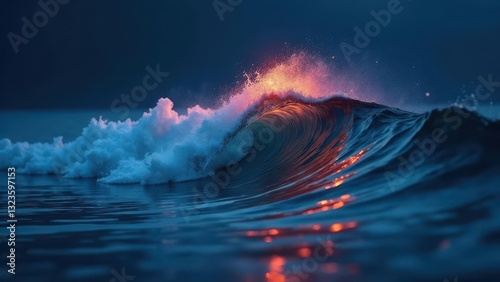 Ocean Wave Illuminated by a Sunset Glow A Serene and Dramatic Seascape