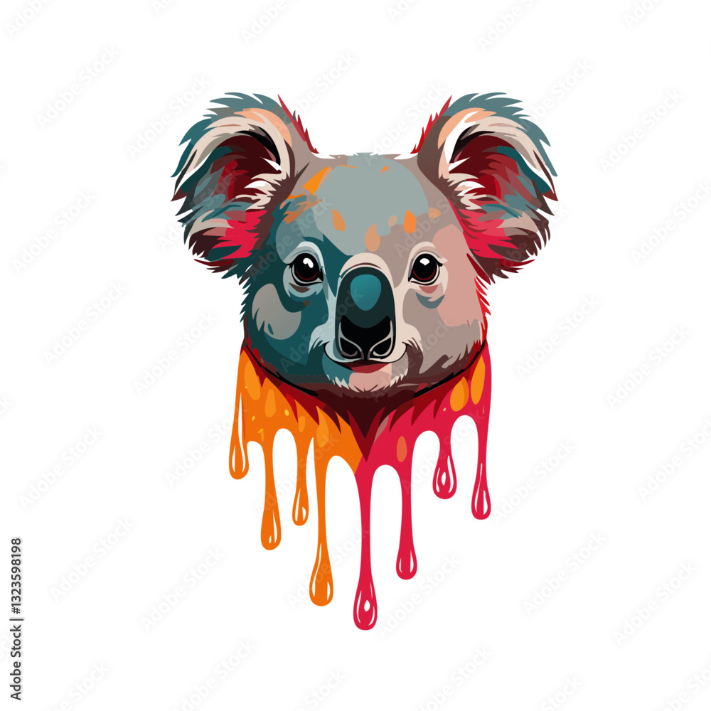 Portrait of a cute Koala bear, dripping liquid colors vector icon design