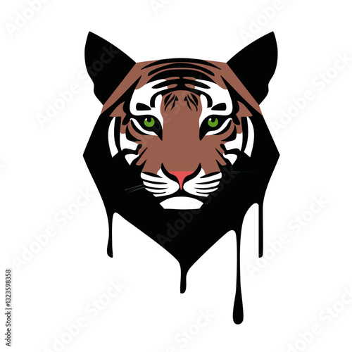 Obraz na płótnie Portrait of a cute tiger, dripping liquid colors vector icon design w salonie