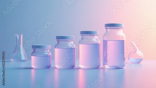 Laboratory Glassware Filled with a Light Purple Liquid in Ascending Order of Size