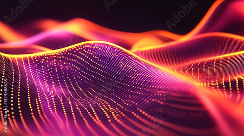 Abstract Flowing Waveform with Glowing Particles: Digital Art, Technology, Science, and Modern Design.