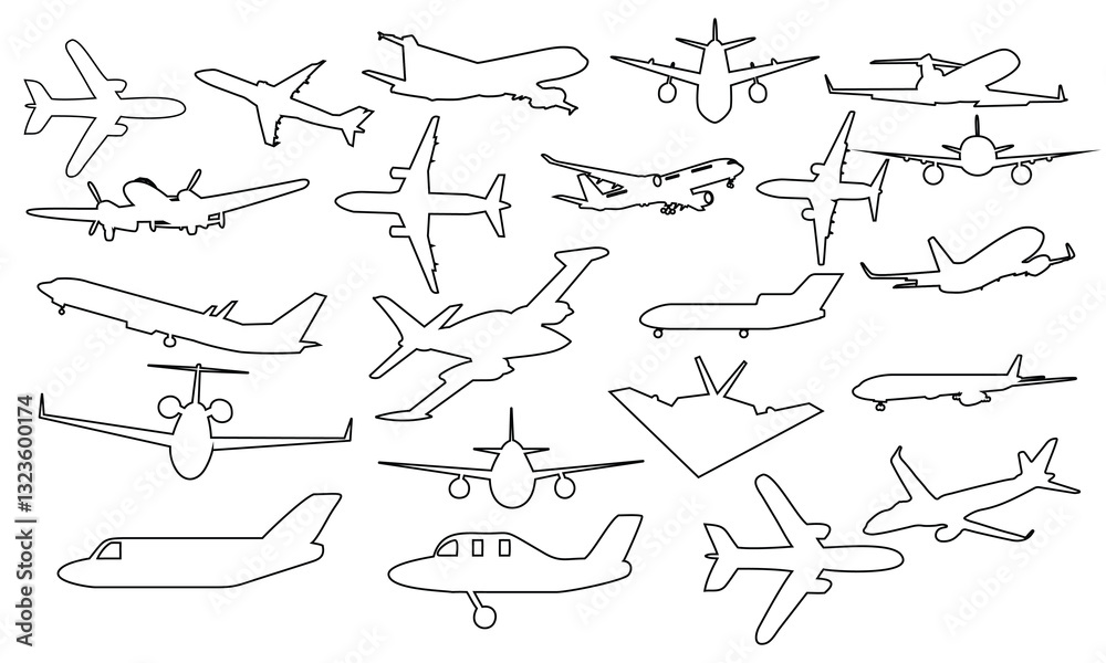Hand drawn airplane outline illustration Hand drawn airplane outline illustration