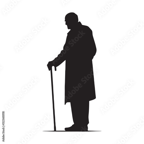 Stubborn yet Wise Standing Oldman silhouette, holding firm to his beliefs - Oldman illustration - Minimalist Standing Oldman vector - Proud elder
