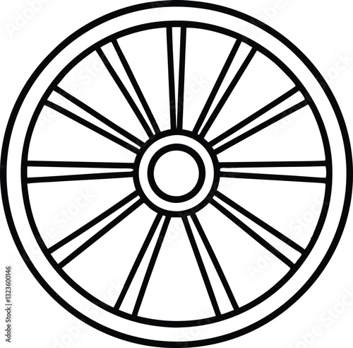 wagon wheel line art icon, wheel out line vector