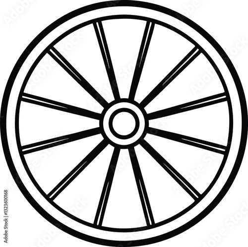 wagon wheel line art icon, wheel out line vector