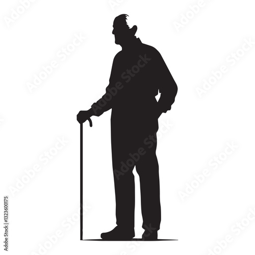 Generations of Wisdom Standing Oldman silhouette, embodying a legacy - Oldman illustration - Minimalist Standing Oldman vector - Time-honored figure
