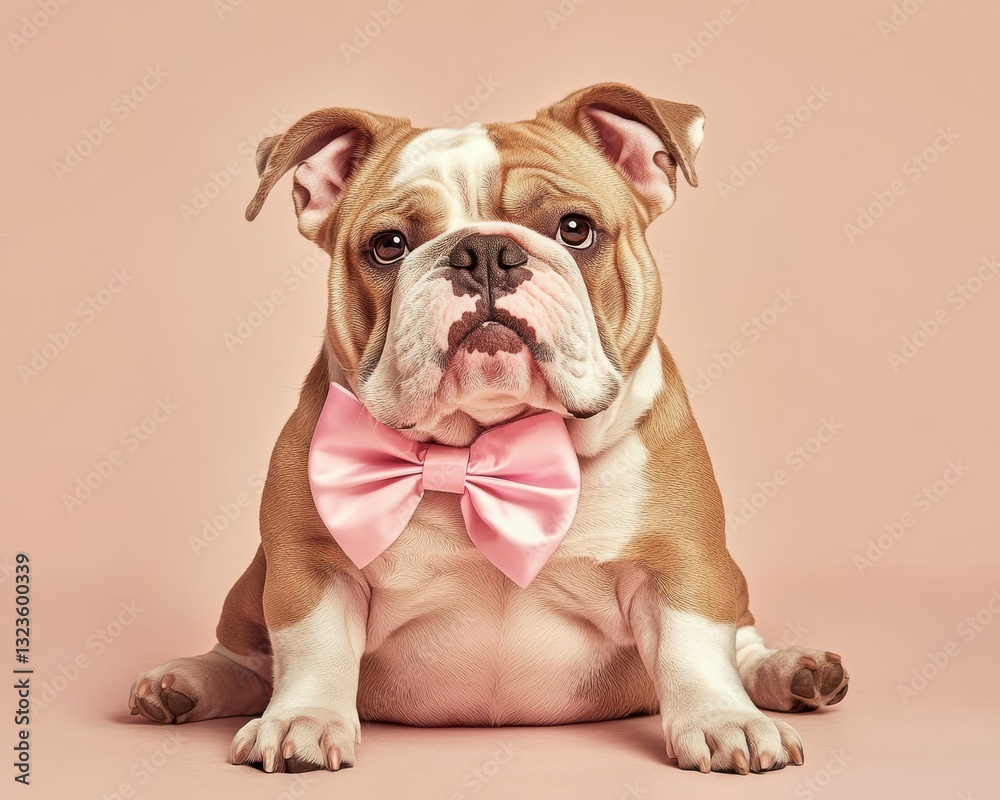 Fototapeta premium No Bull Funny Dog: A Comical Canine with Bow, A Cute Domestic Animal
