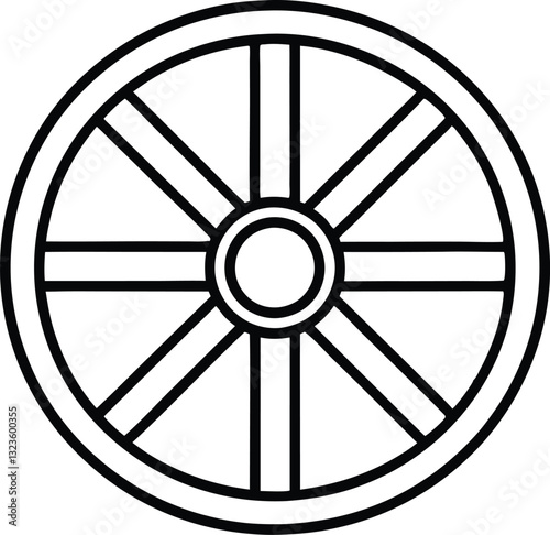 wagon wheel line art icon, wheel out line vector