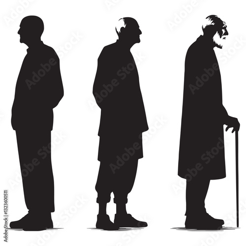 Retired Gentleman Standing Oldman silhouette, standing in peace and wisdom - Oldman illustration - Minimalist Standing Oldman vector - Aging scholar
