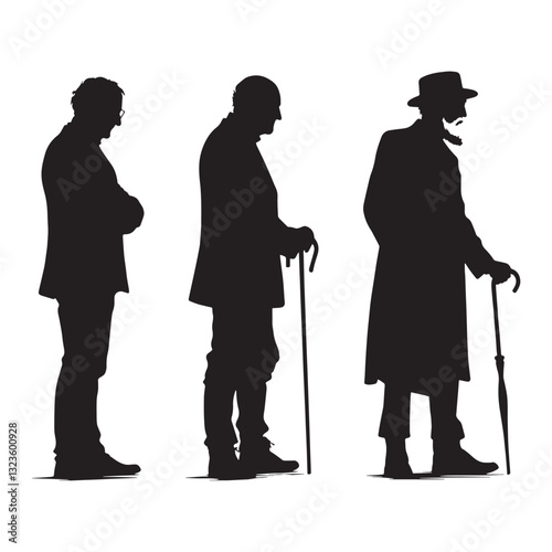 Aged Traveler Standing Oldman silhouette, a wanderer of past and present - Oldman illustration - Minimalist Standing Oldman vector - Seasoned soul
