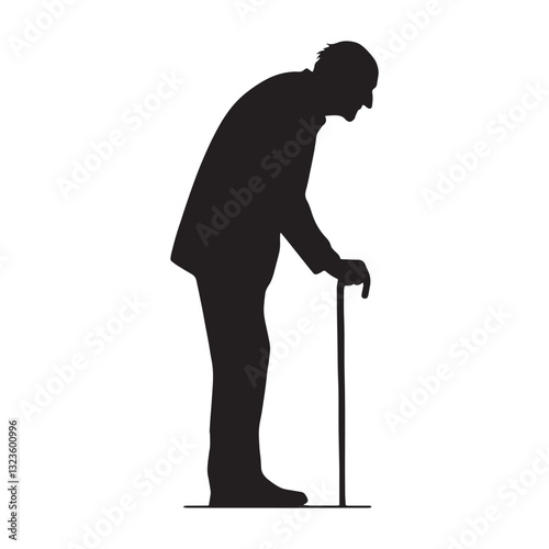 Sturdy Standing Oldman silhouette, a pillar of wisdom and experience - Oldman illustration - Minimalist Standing Oldman vector - Wise presence
