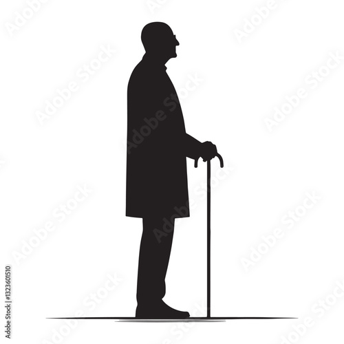 Patient Standing Oldman silhouette, carrying time with grace - Oldman illustration - Minimalist Standing Oldman vector - Gentle elder
