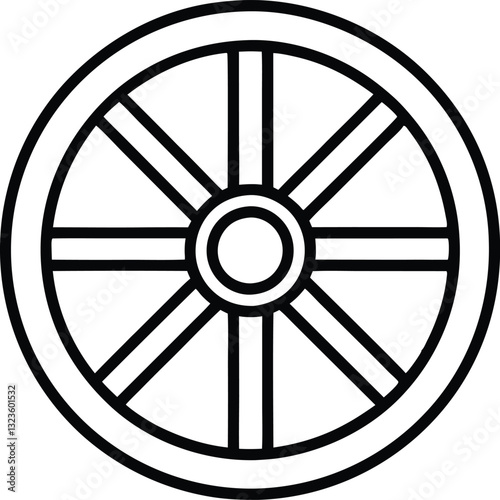 wagon wheel line art icon, wheel out line vector