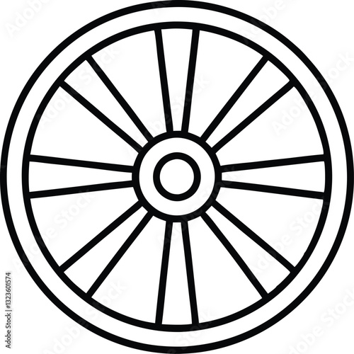 wagon wheel line art icon, wheel out line vector