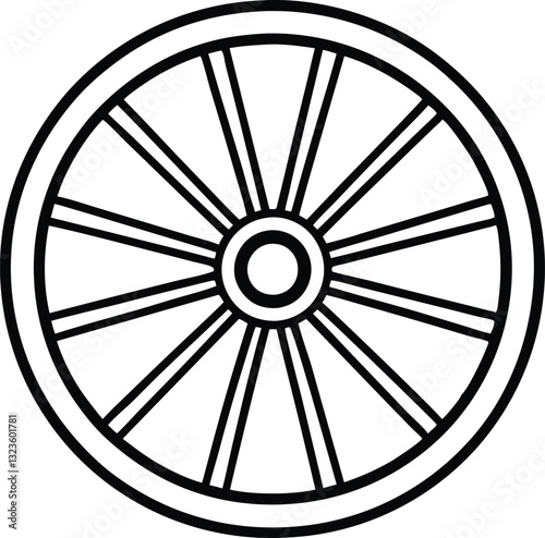 wagon wheel line art icon, wheel out line vector