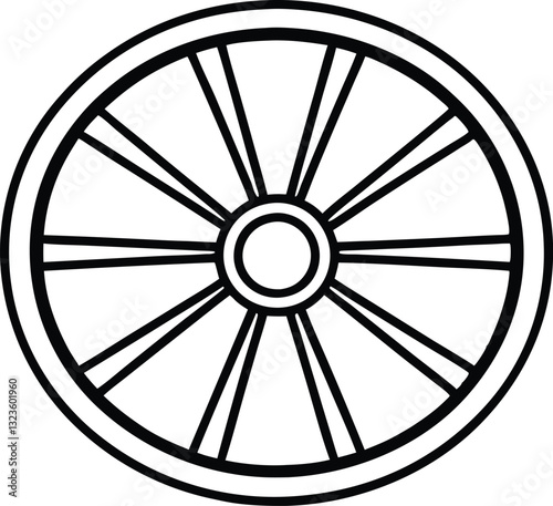 wagon wheel line art icon, wheel out line vector