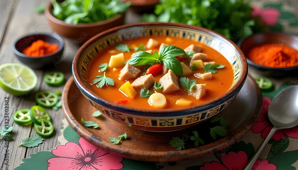 Spicy Tom Leng, flavorful Thai soup with tender pork bones and herbs