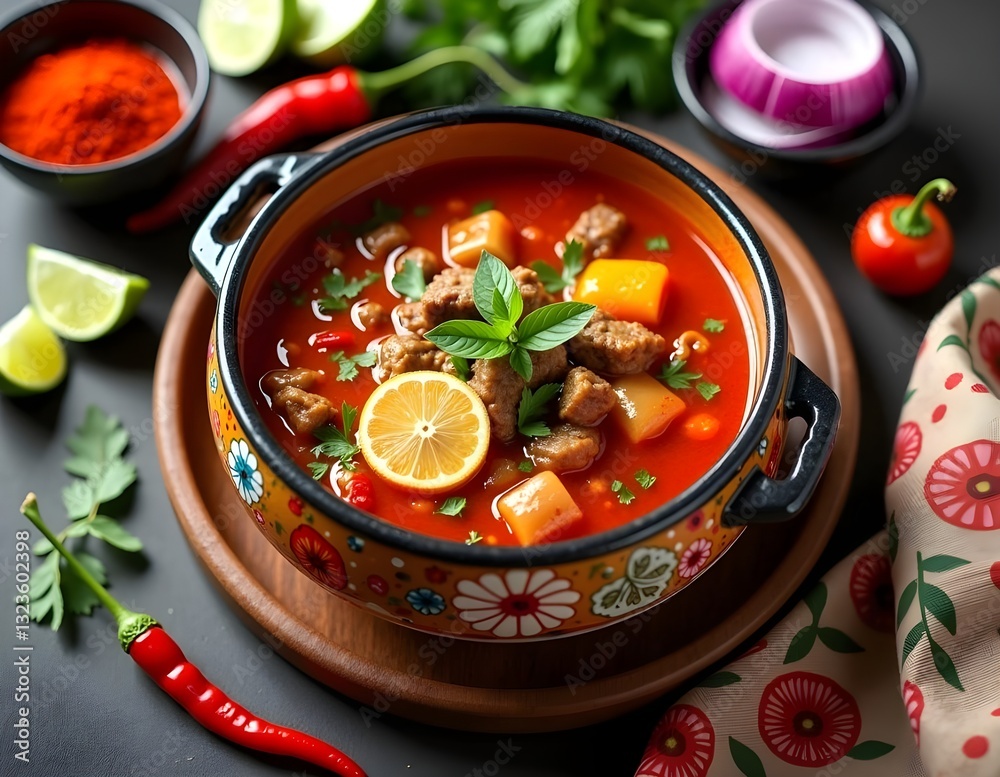 Spicy Tom Leng, flavorful Thai soup with tender pork bones and herbs