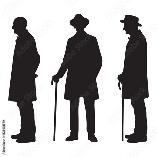 Grandfatherly Standing Oldman silhouette, embodying love and family values - Oldman illustration - Minimalist Standing Oldman vector - Family figure
